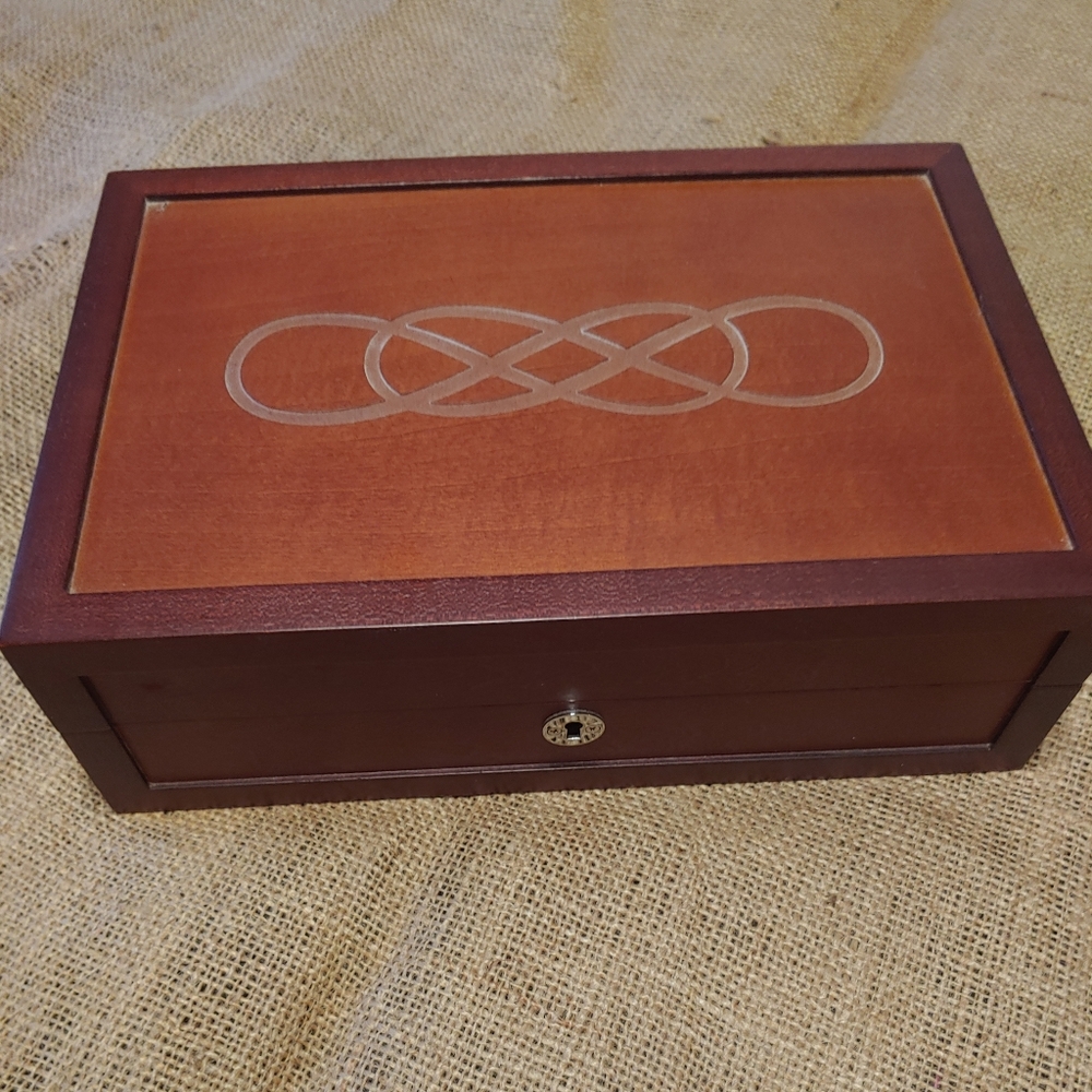 Elegant Wooden Jewelry Box with Dbl Infinity Motif